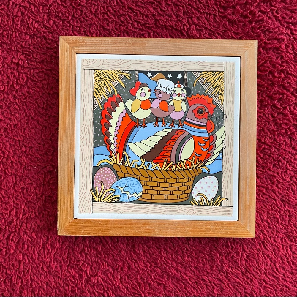 Framed Tile Trivet Hen and Chicks
